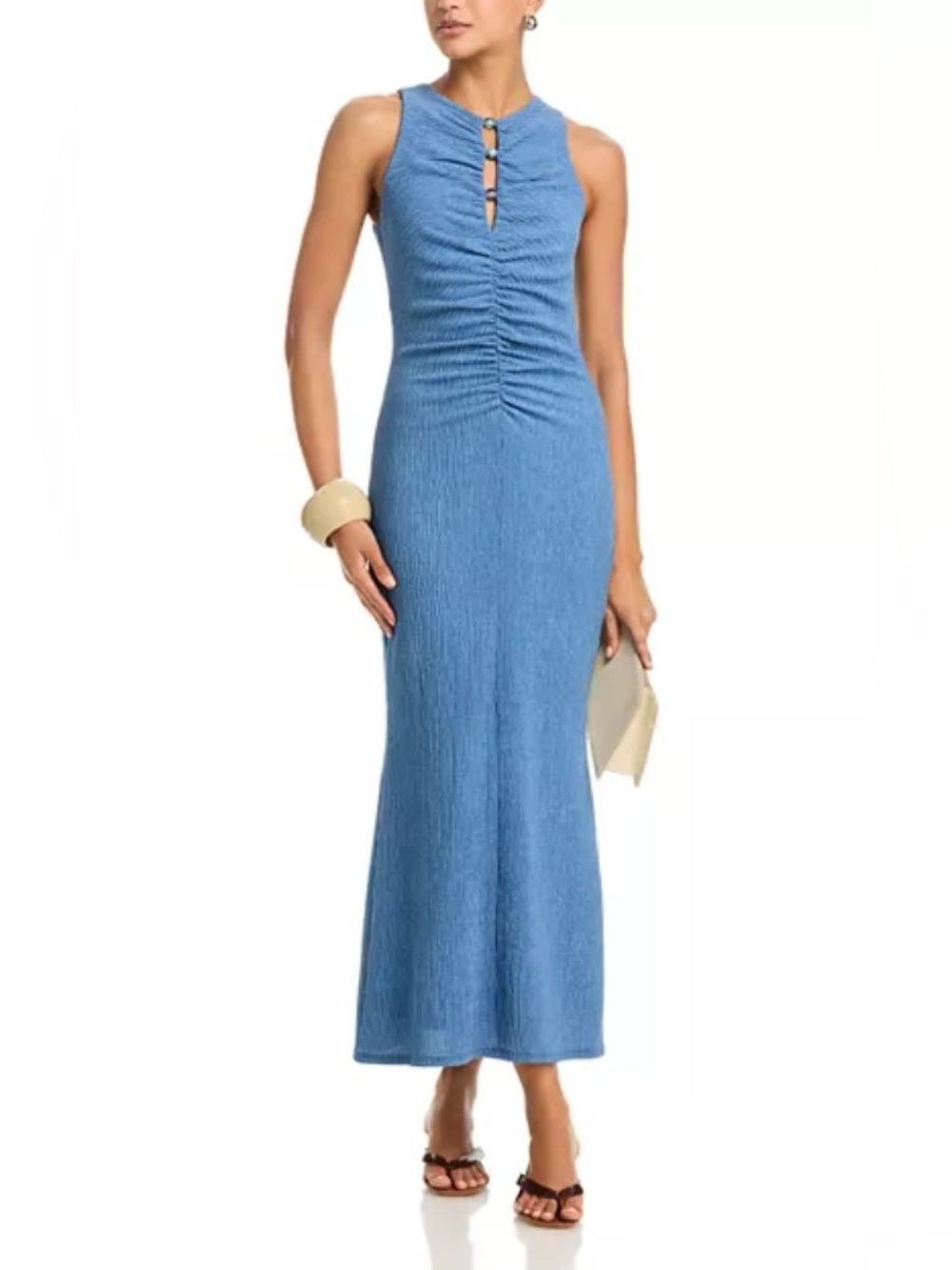 Aqua Light Blue Gathered Jersey Maxi Dress